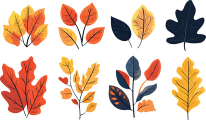 Obraz premium Autumn Leaves Collection in Flat Vector Style Featuring a Variety of Colorful Fall Foliage Perfect for Seasonal Designs Invitations and Creative Projects with a Natural