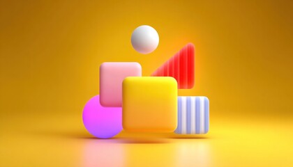 Vibrant geometric shapes on yellow background