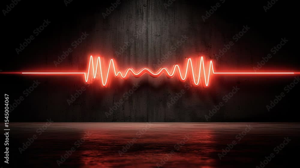 Poster neon waveform glows vividly against dark background, creating dynamic visual impact