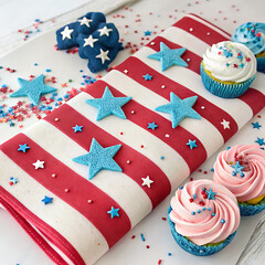 Obraz premium patriotic stars and stripes, Stars & Stripes Sweetness, Patriotic Swirl Cupcakes american flag background