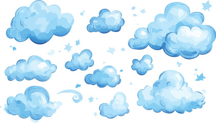 Watercolor Blue Clouds and Stars Collection Hand Painted Sky Elements Perfect for Children s Designs Nursery Art Baby Shower Invitations and Dreamy Themed Projects on