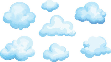 Obraz premium Collection of Light Blue Cartoon Clouds on White Background Ideal for Children s Illustrations Weather Forecasts and Sky Themed Designs Vector Illustration