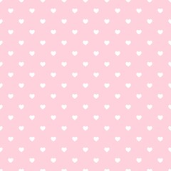 Seamless pattern with white heart motifs on baby pink background in square format