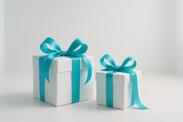 Elegant gift presentation with teal ribbon and bows on boxes Perfect for celebrations