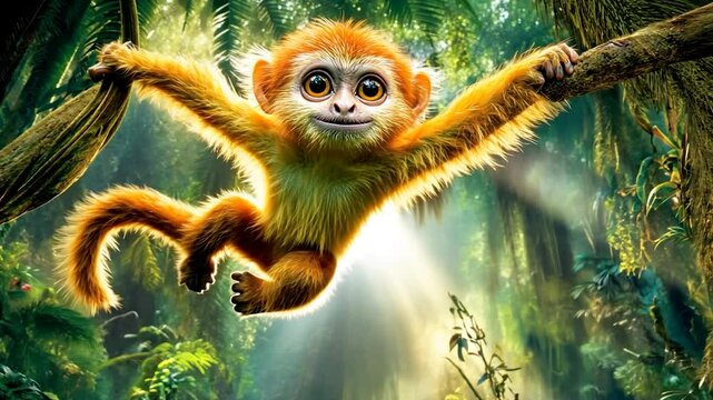 Adorable golden monkey in a lush jungle