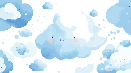 Obraz premium Cute Watercolor Clouds with Smiling Faces a Whimsical and Dreamy Illustration Perfect for Children s Designs Nursery Decor or Any Project Needing a Touch of