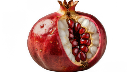 Pomegranate Fruit with Juicy Seeds and Red Interior on Transparent Background