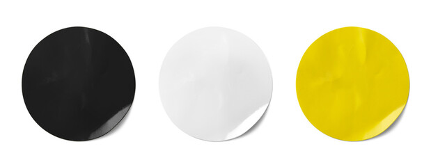 Black, white and yellow  stickers isolated on white background