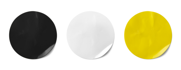 Black, white and yellow  stickers isolated on white background