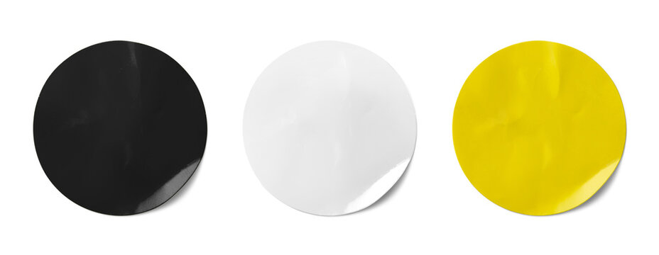 Black, white and yellow  stickers isolated on white background