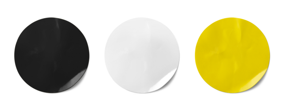Black, white and yellow  stickers isolated on white background