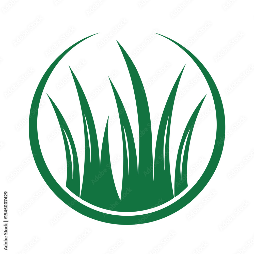 Poster green grass blades in circular frame simple nature icon design element circle