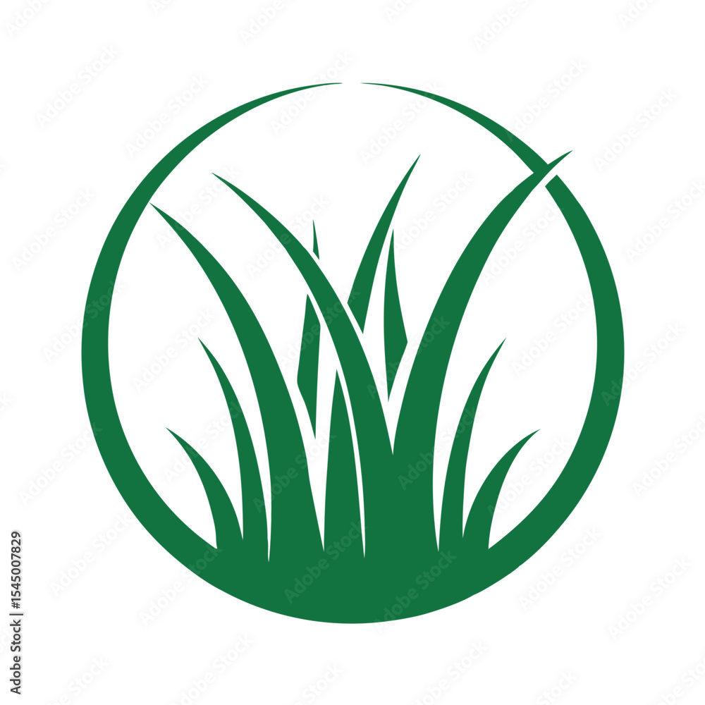 Poster green grass blades in a circular frame simple nature icon design element for eco logos and branding 