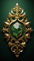 Elegant Ornate Pendant with Large Emerald Gemstone Set in Intricate Gold Filigree