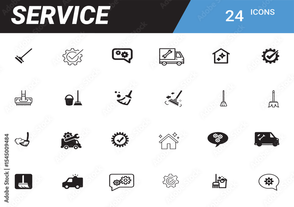 Fototapete service icon set: collection of minimalistic icons for various services, each rendered in high contr