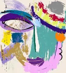 Fototapete Rund abstract colorful background, illustration with lines, waves, circles, paint strokes and splashes, face or mask © Kirsten Hinte