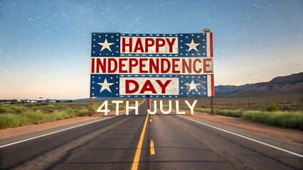 road sign wishing happy independence day 4th July usa America day