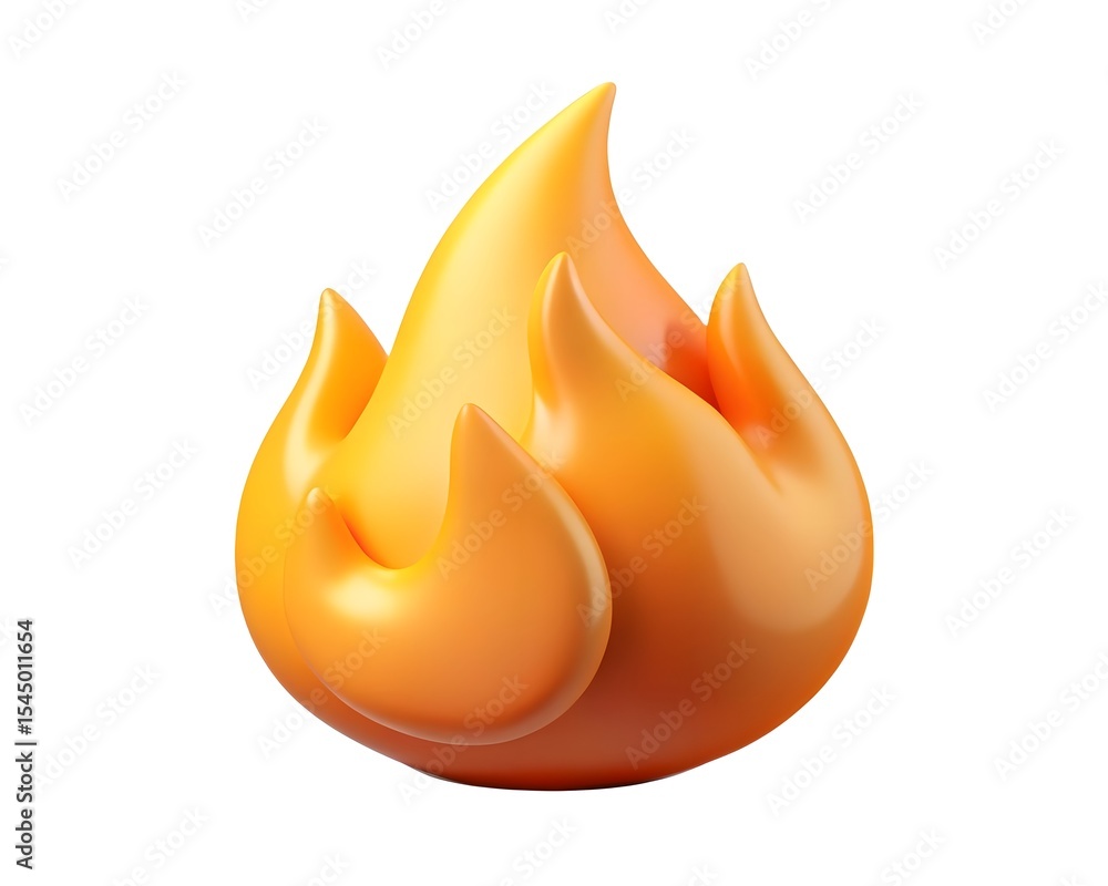 Poster 3d render of a yellow flame isolated on white background isolated on transparent background