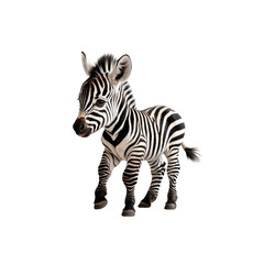 Fototapeta premium Adorable Baby Zebra Foal Standing on Transparent Background