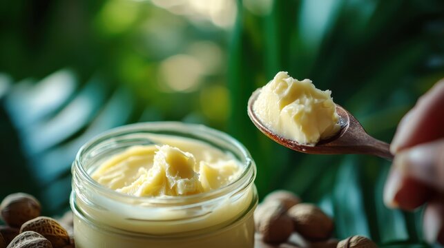 Creamy Murumuru Butter Scooped from a Jar with Natural Background