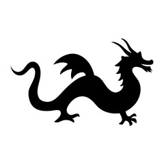 Elegant silhouette of a mythical dragon with curved tail and horns