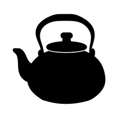 Stylized black teapot with lid and handle isolated on white background