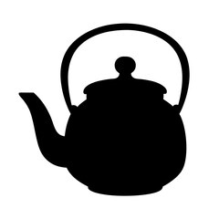 Silhouette of a Round Teapot with Lid and Handle on White Background