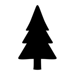 Isolated silhouette of evergreen tree against a white background design element