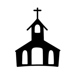 Silhouette of a simple church building with a cross on top