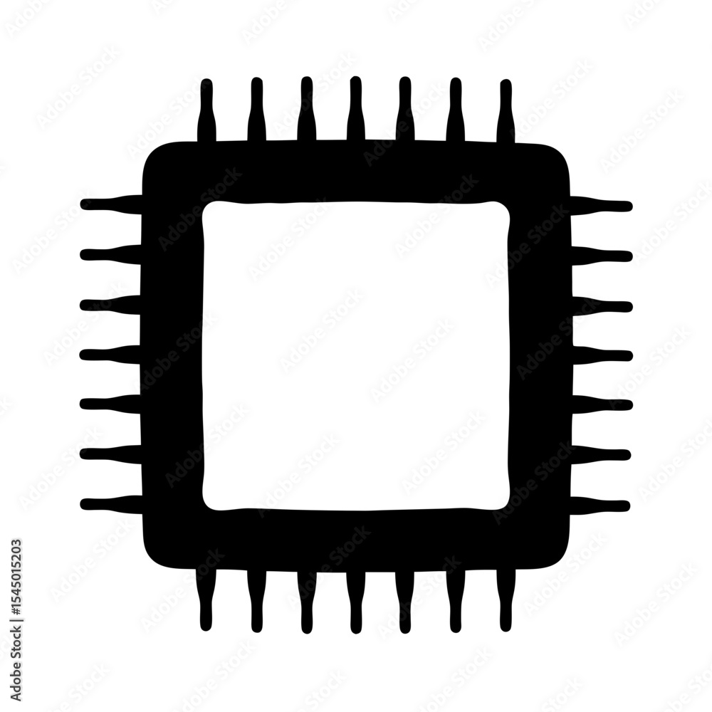 Aufkleber simple black and white silhouette of a computer processor with many pins
