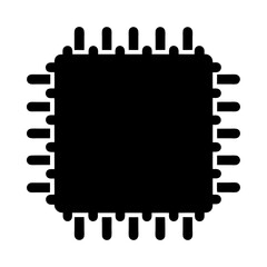 Black and white illustration of an integrated circuit with numerous pins