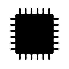 Simplified black and white image of a stylized integrated circuit chip
