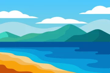 Gordijnen landscape with mountains and sea © Rashada