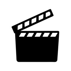Black silhouette of a classic movie clapperboard isolated on white background