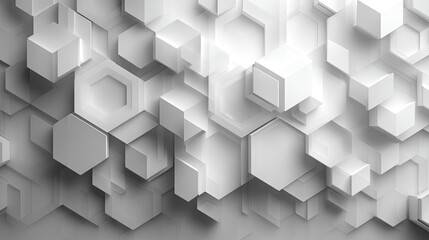 Abstract White and Grey Hexagon and Cube Pattern
