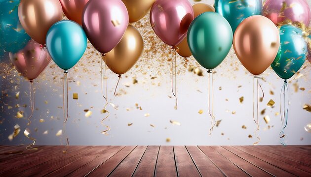festive background with colorful balloons and falling confetti on a transparent background perfect for celebrations and events - Powered by Adobe