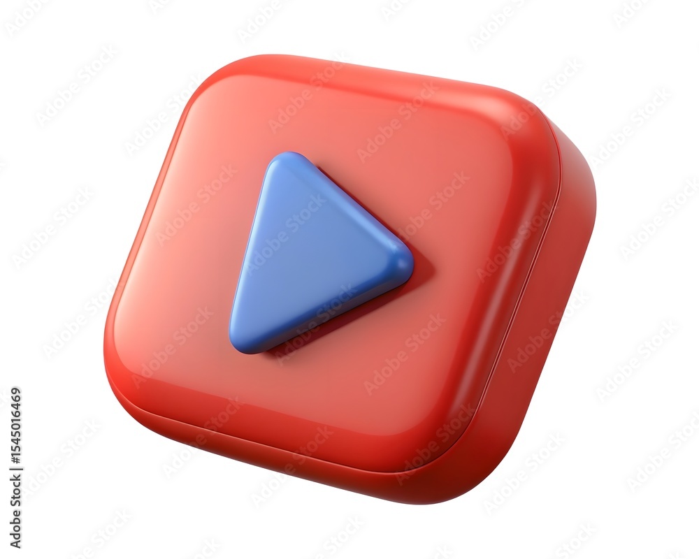 Poster 3d red play button icon isolated on white background isolated on transparent background