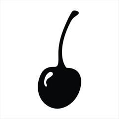Simple black and white illustration of a single cherry with stem