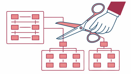 Organize change and decision, Hand-holding scissors cut through organizational structure,