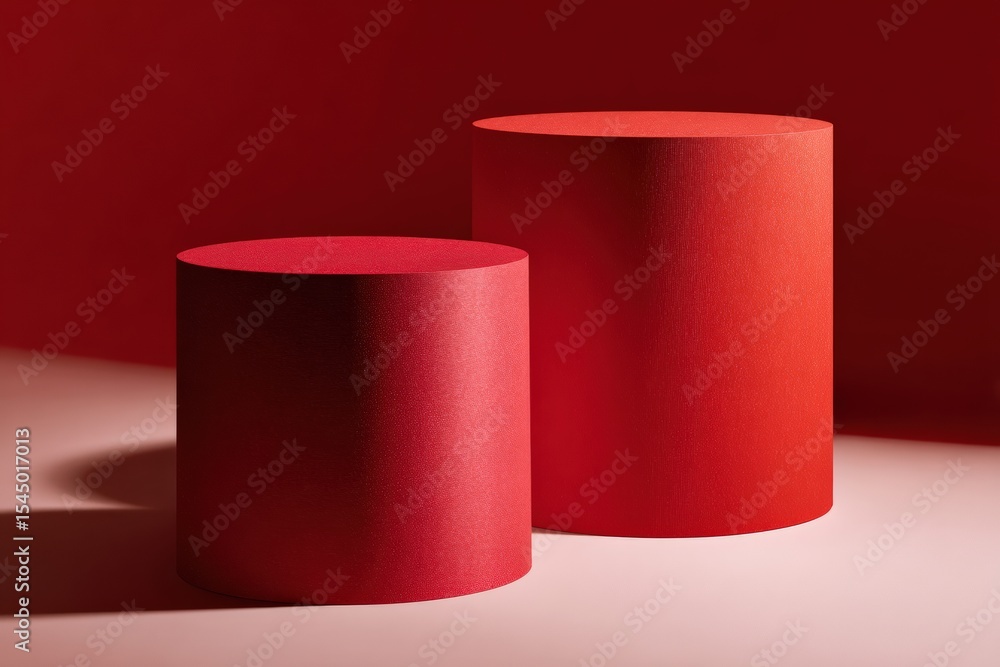 Aufkleber two red cylindrical pedestals on a solid color background create a minimalist and symmetrical compos