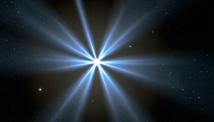Bright blue star burst in a dark starry void