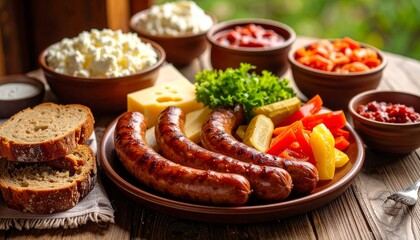 Hungarian Breakfast with Sausages and Pickles