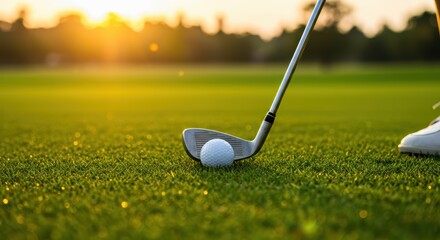 The Sweet Spot A Golf Ball and Club on the Pristine Green Course