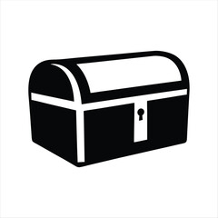 Simple black and white illustration of a classic treasure chest icon