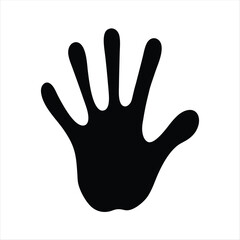 Simple black silhouette of human hand with five fingers and white background