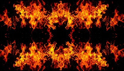 Obraz premium Fiery Abstract Blaze Symmetrical Fire Pattern on Black Background