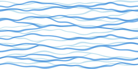 Sea waves seamless vector pattern. Hand drawn water background. Wavy ocean print, curly paint lines, watercolor
