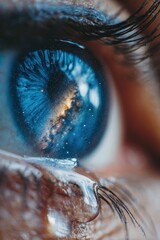 Celestial reflection eye close-up cosmic view emotional landscape intimate perspective