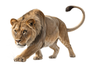 A majestic lion is isolated on transparent background
