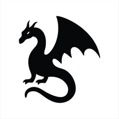 Silhouette of a majestic dragon with wings spread on a white background